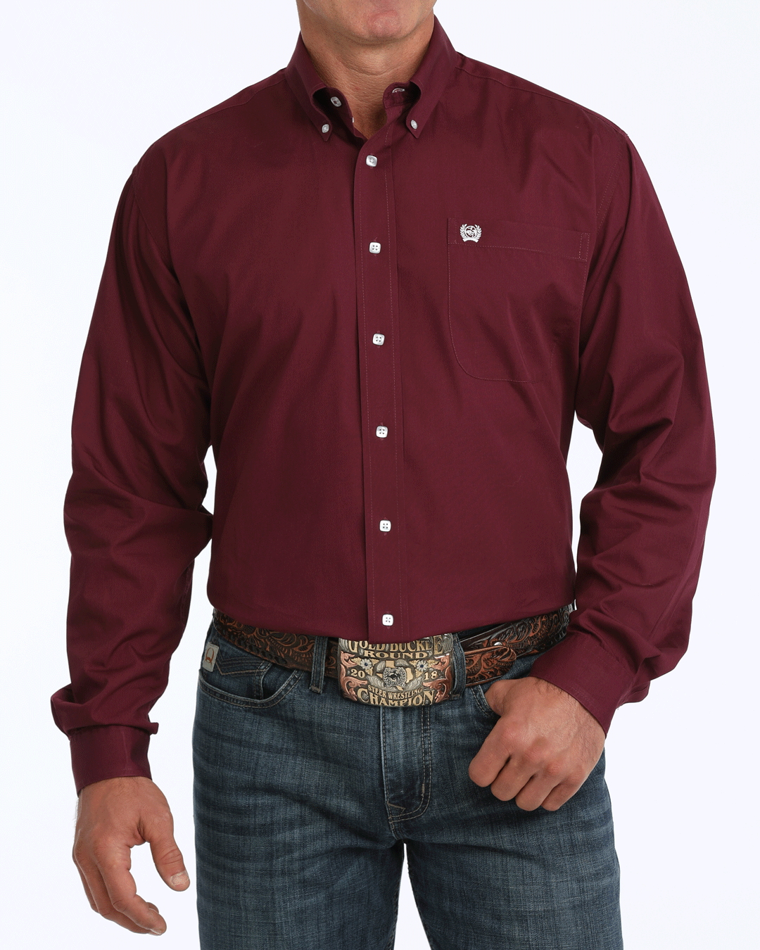 Men's Solid Classic Fit Button-Down Western Shirt