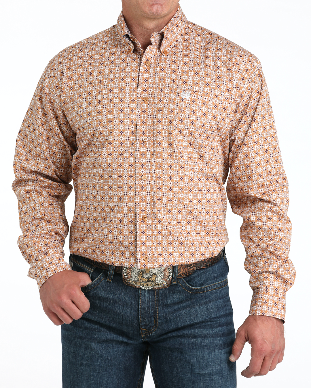 Men's Classic Fit Button-Down Western Shirt - Brown / L