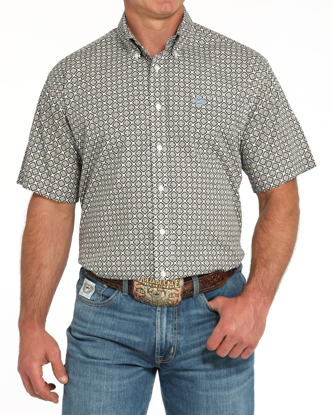 Cinch Men's Medallion Print Short Sleeve Button-Down Western Shirt