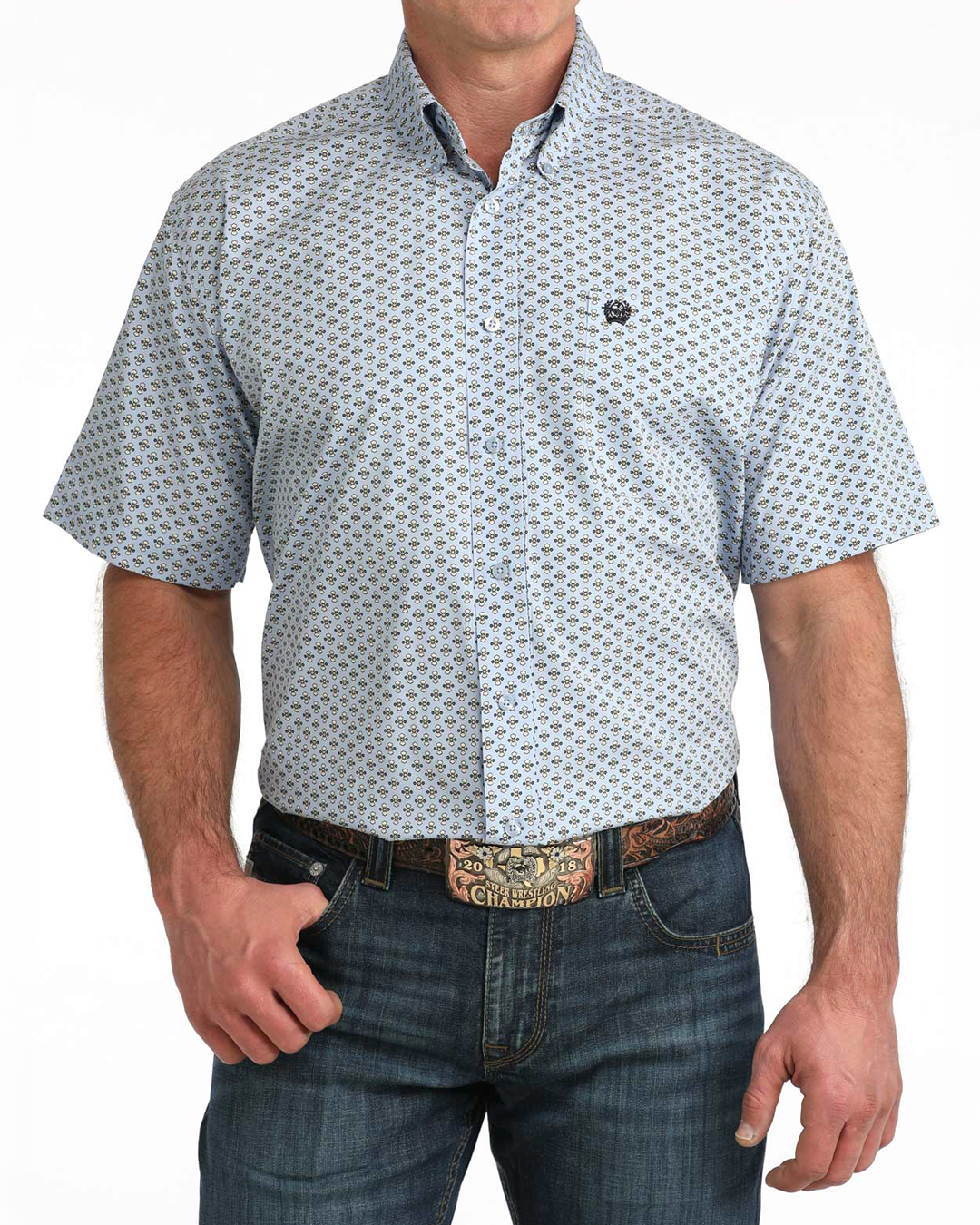 Cinch Men's Light Blue Print Short Sleeve Shirt