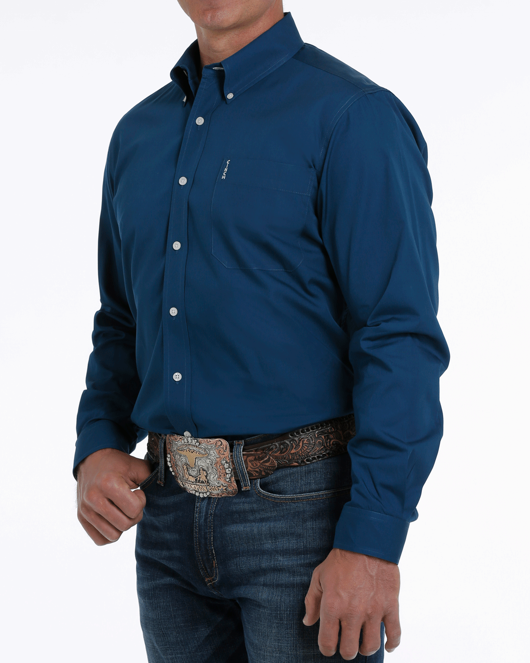 Men's Solid Modern Fit Button-Down Western Shirt