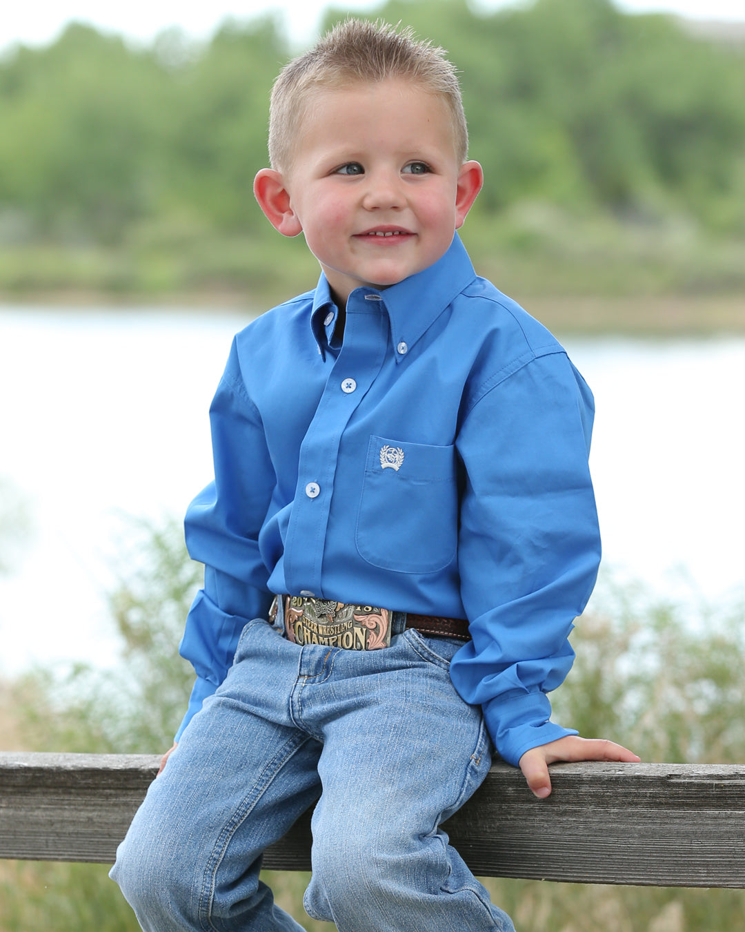Cinch Boys' Blue Button Shirt