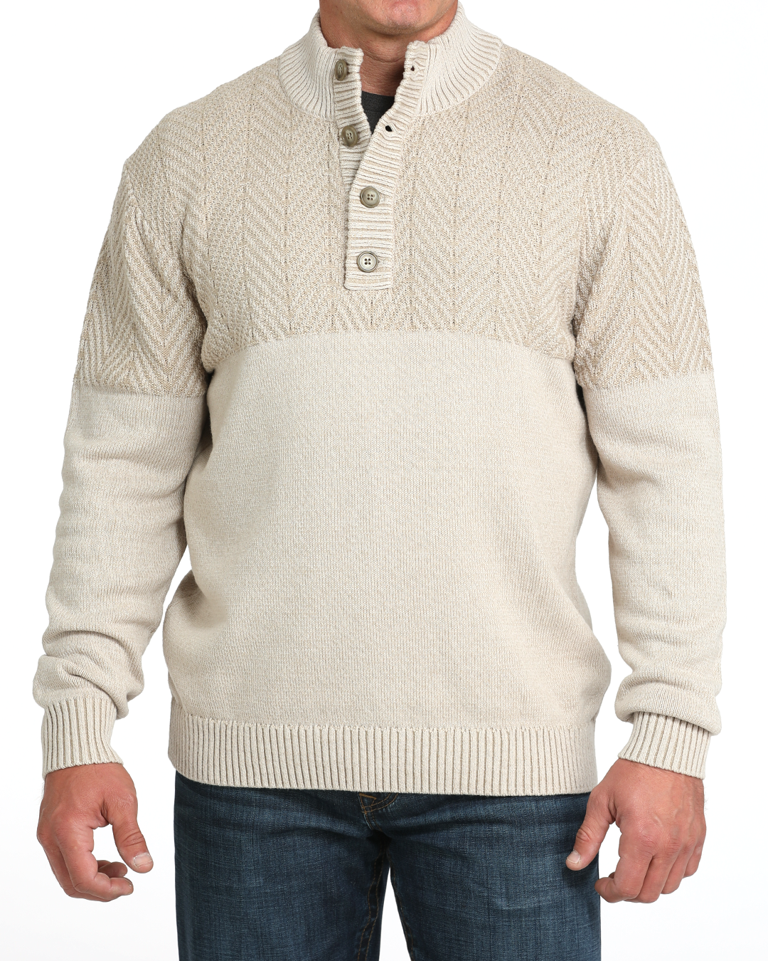 Cinch Men's Cream Button Sweater, S