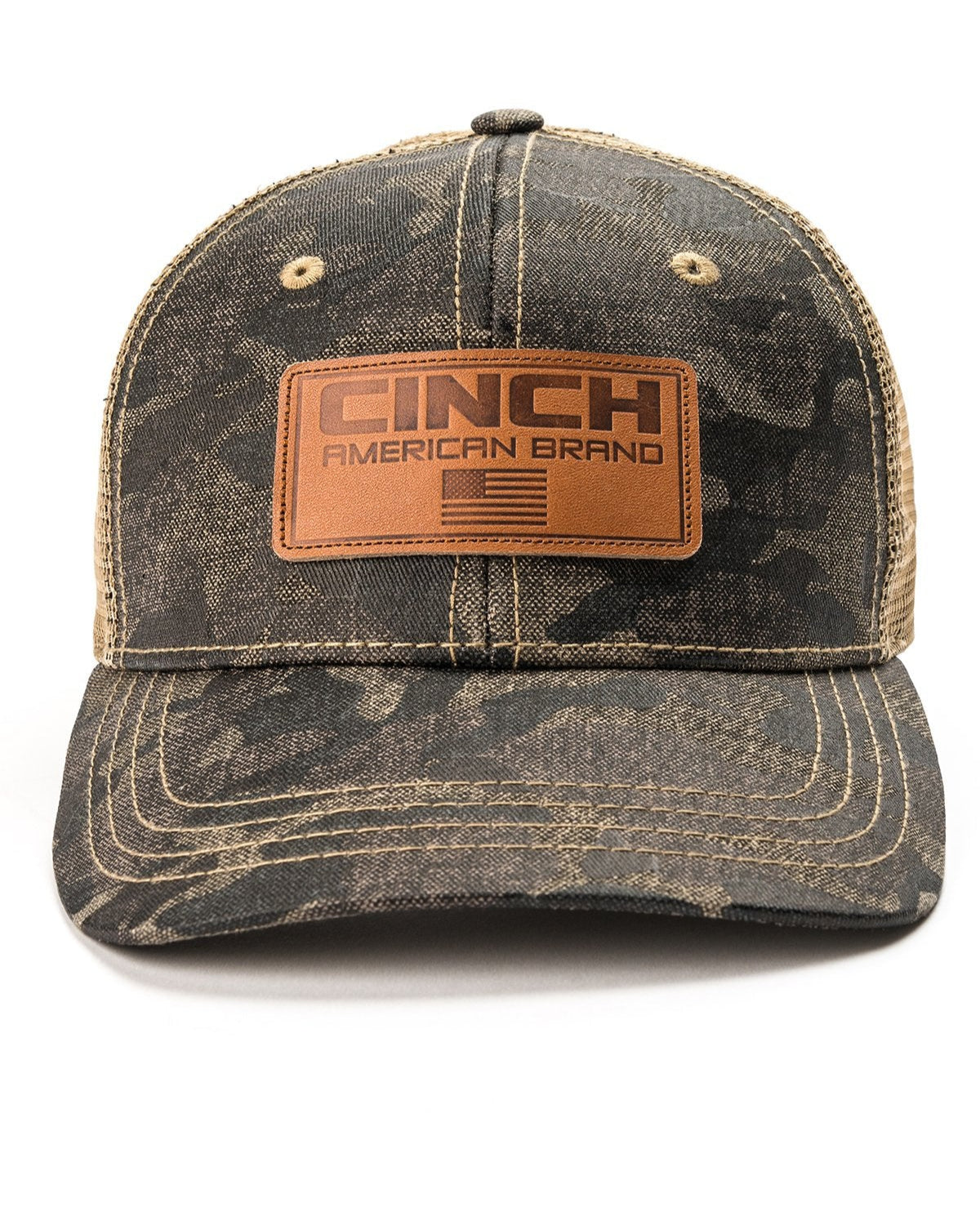 Men's Trucker Cap Camo with Leather Patch Logo