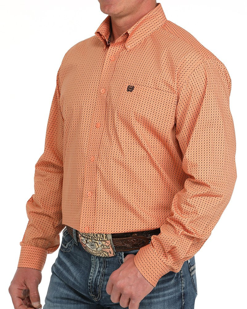 Men's Geometric Print Button-Down Western Shirt - Coral