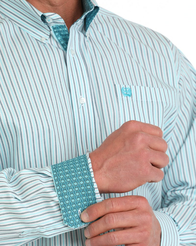 Men's Striped Button-Down Western Shirt - White