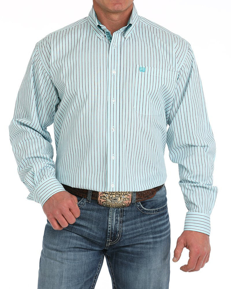 Men's Striped Button-Down Western Shirt - White