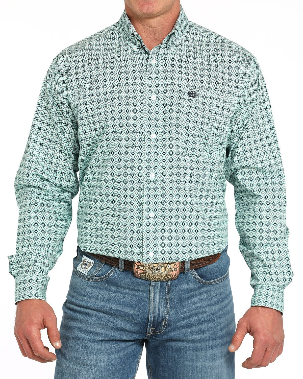 Cinch Men's Turquoise Geo Print Shirt L