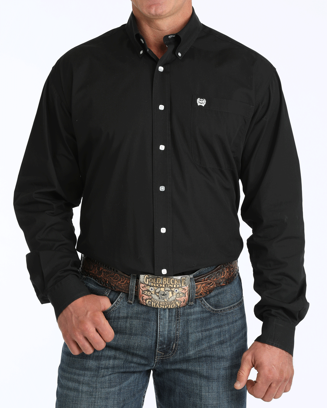Men's Solid Classic Fit Button-Down Western Shirt