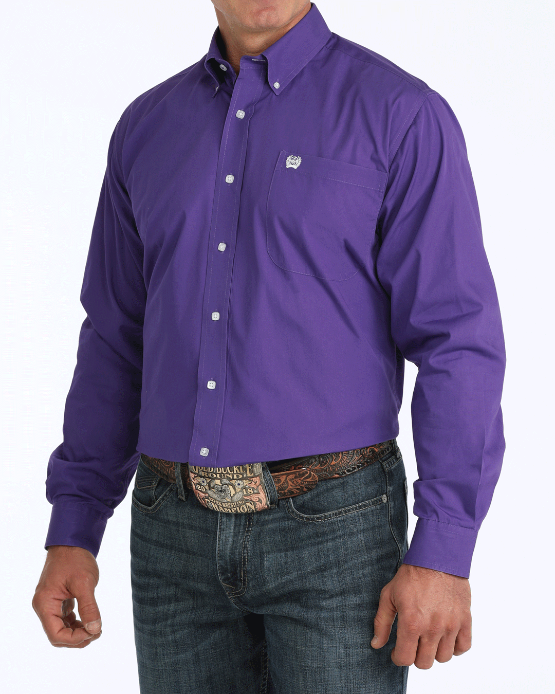 Men's Solid Classic Fit Western Button-Down Shirt
