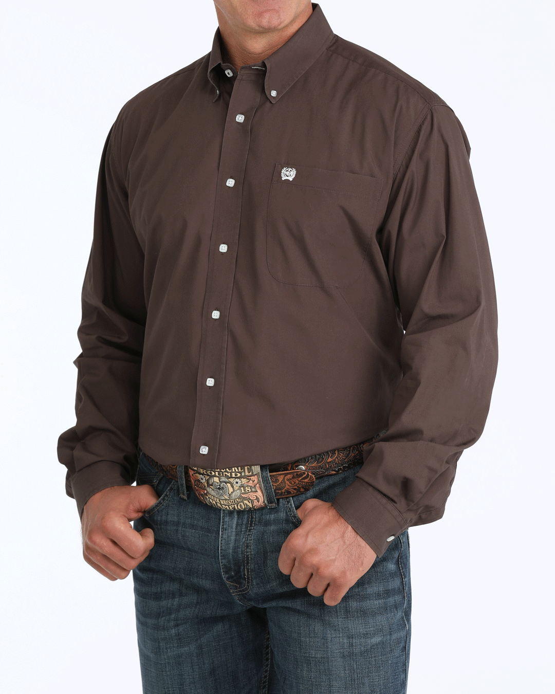 Men's Solid Classic Fit Button-Down Western Shirt