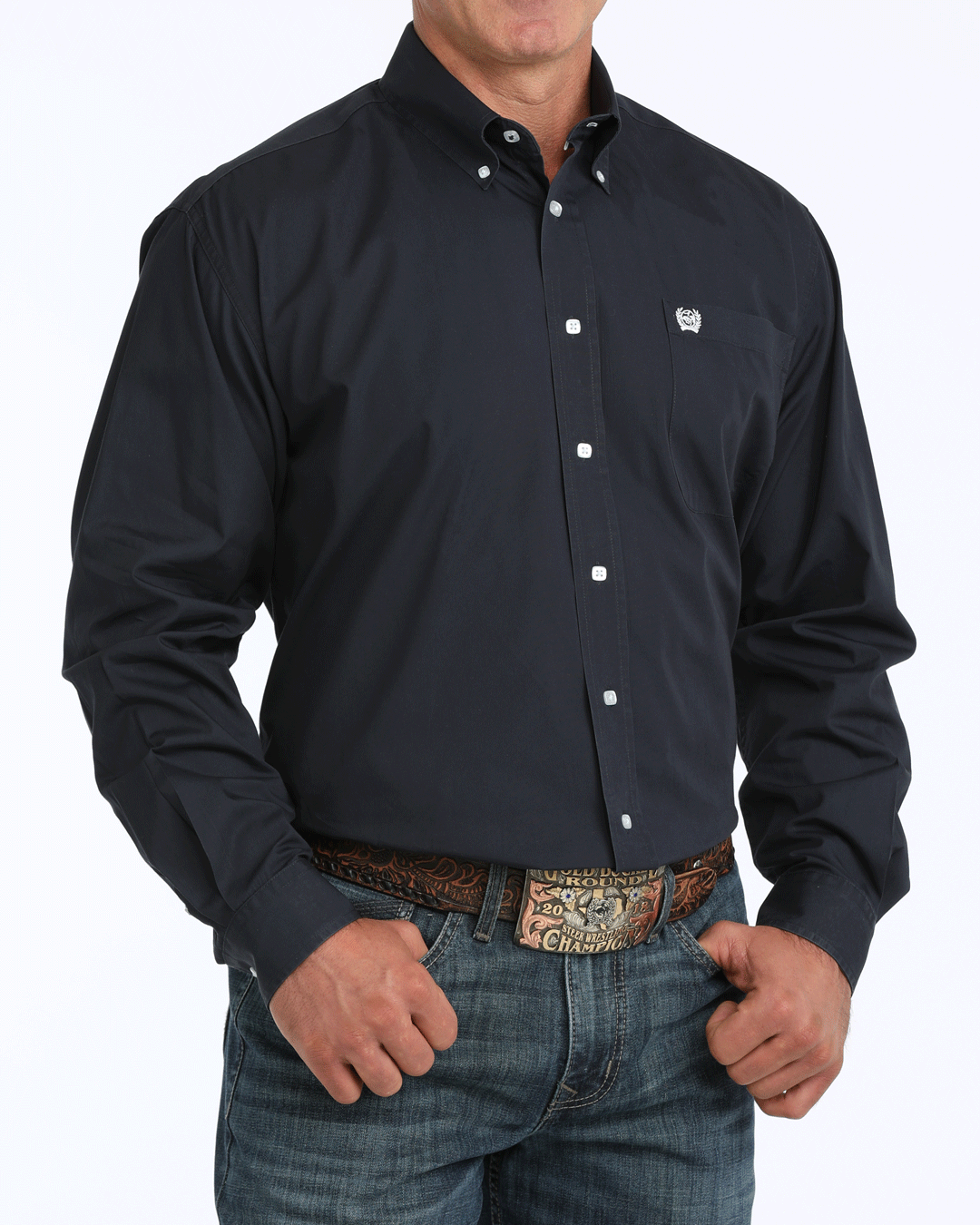 Men's Solid Classic Fit Button-Down Western Shirt