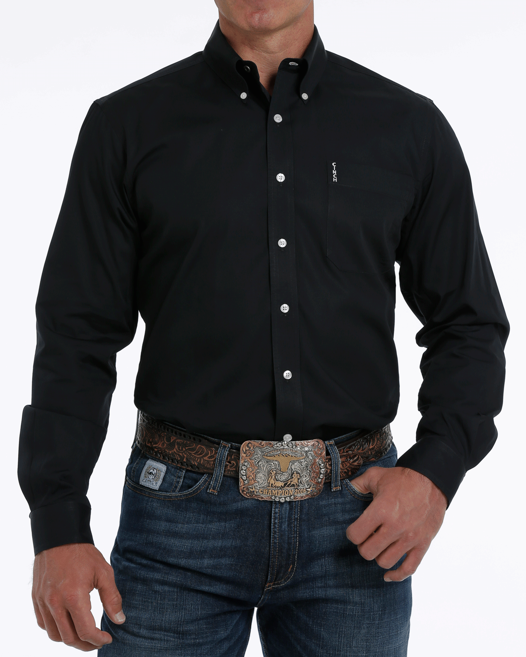 Men's Solid Modern Fit Button-Down Western Shirt
