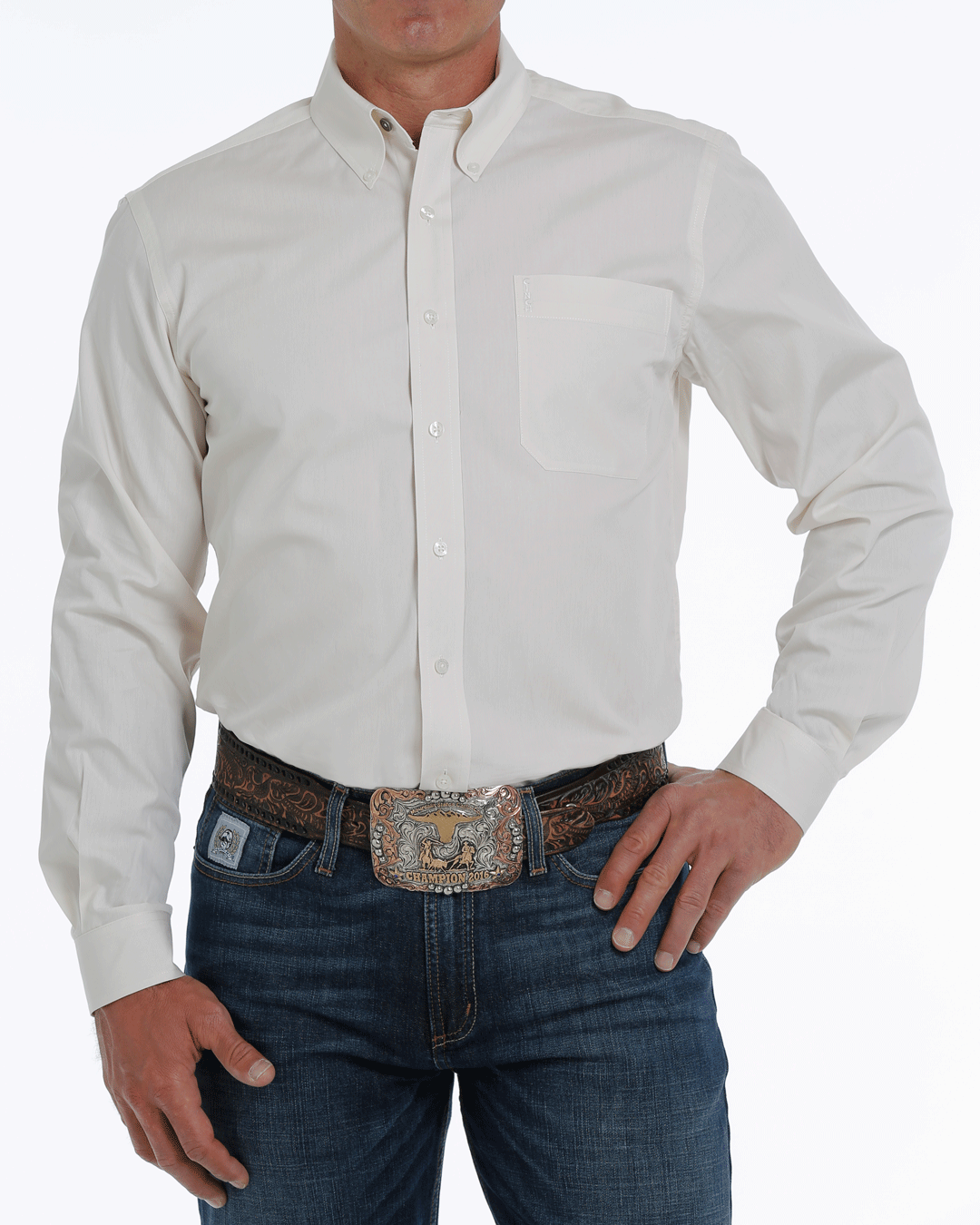 Men's Solid Modern Fit Button-Down Western Shirt