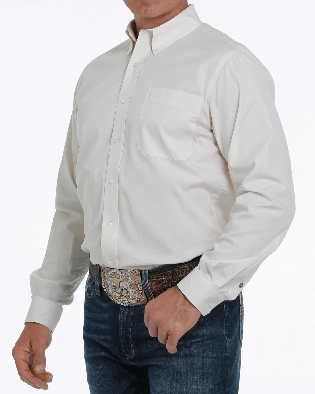 Men's Solid Modern Fit Button-Down Western Shirt