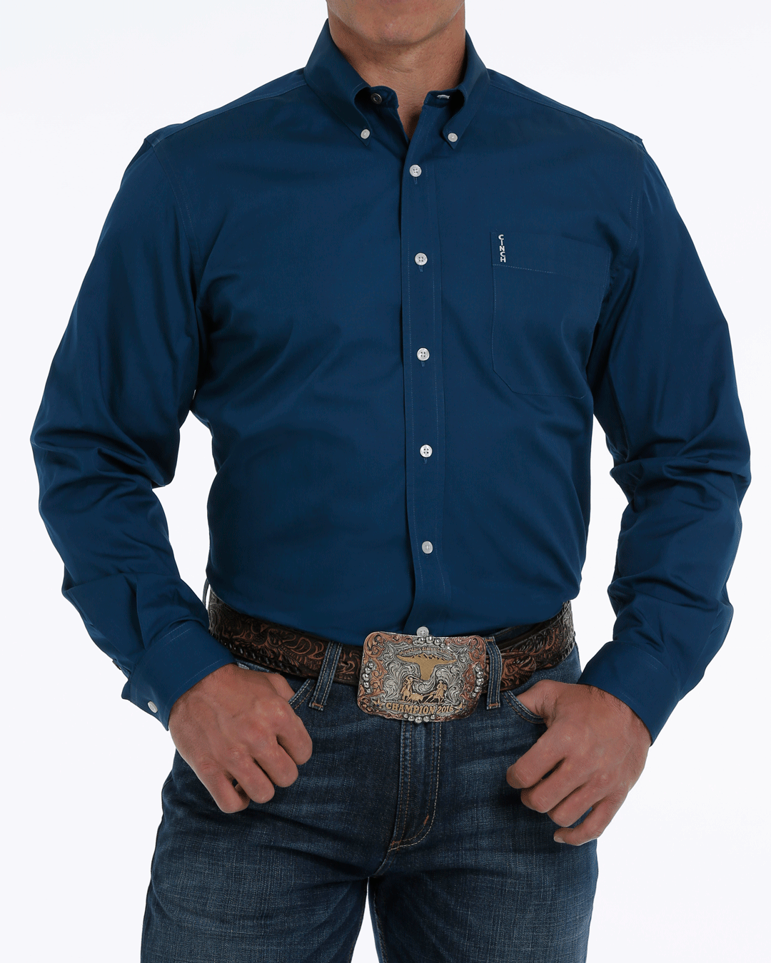 Men's Solid Modern Fit Button-Down Western Shirt