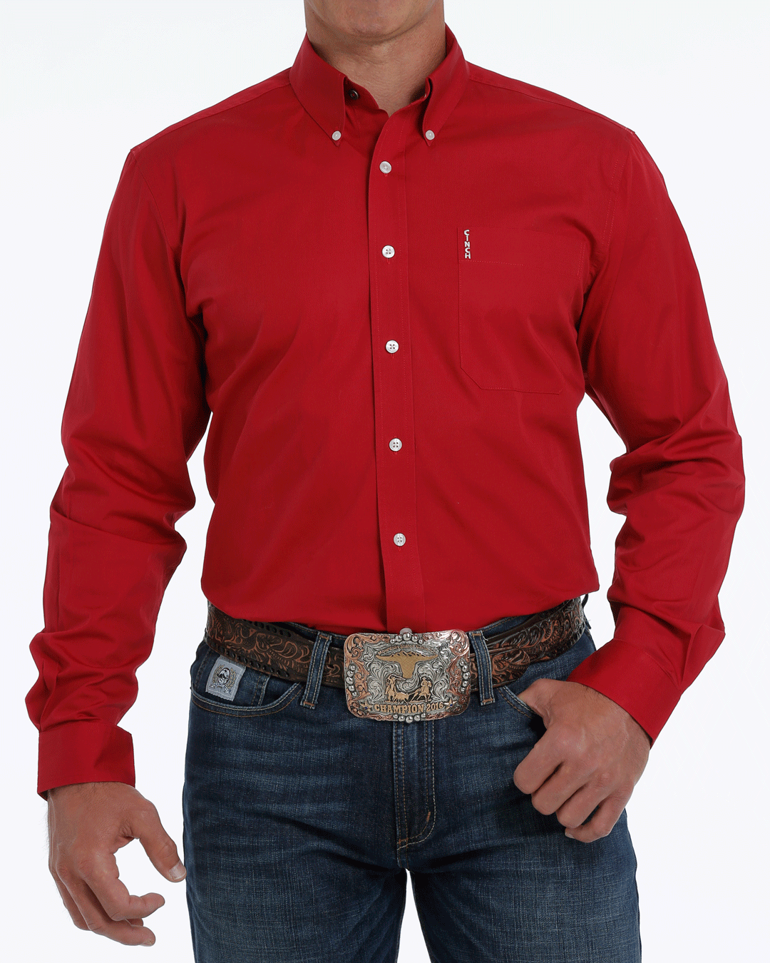 Men's Solid Modern Fit Button-Down Western Shirt
