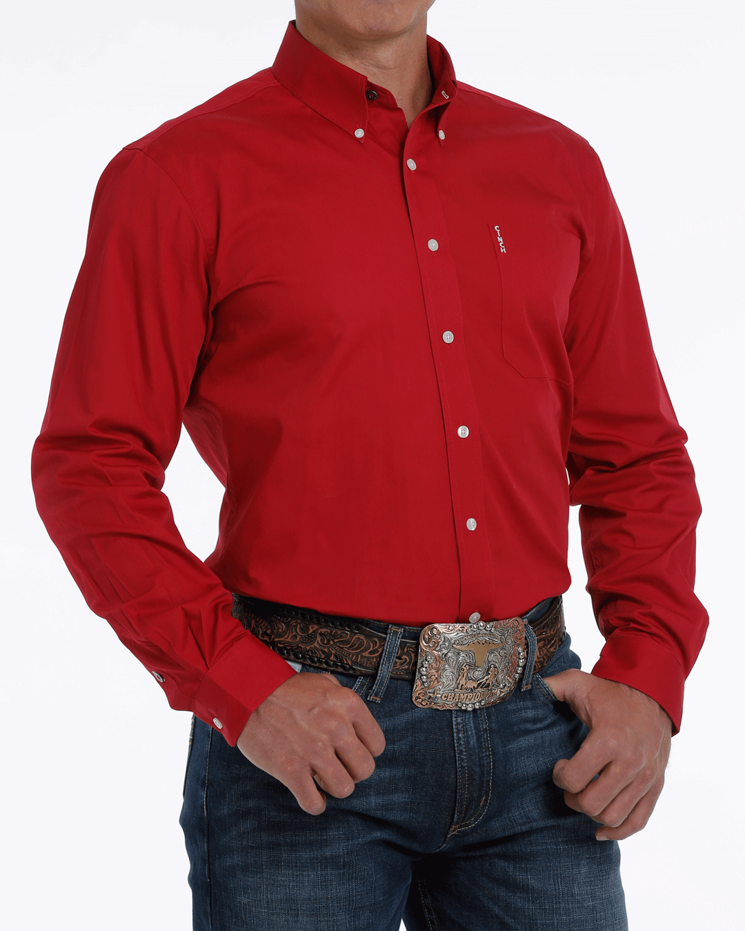 Men's Solid Modern Fit Button-Down Western Shirt