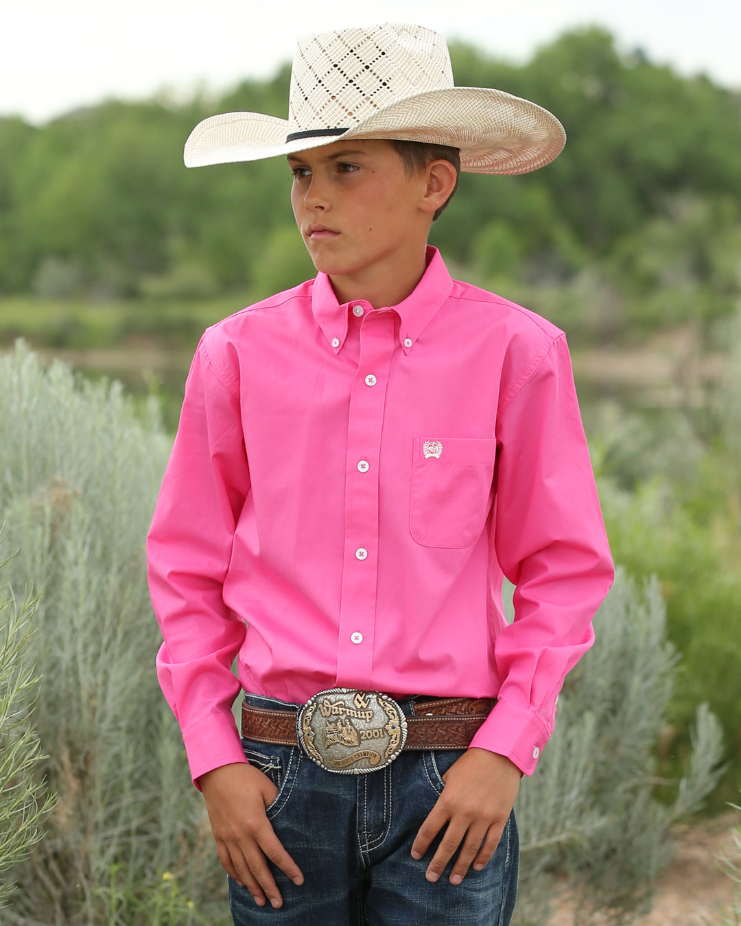 Boy's Solid Button-Down Western Shirt