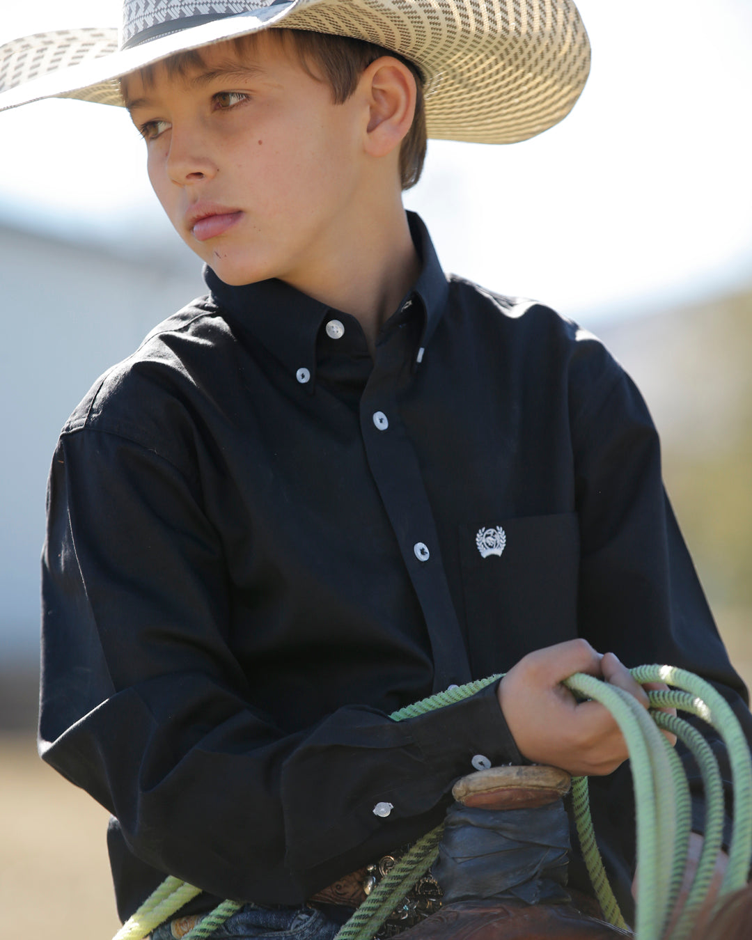 Boy's Solid Button-Down Western Shirt
