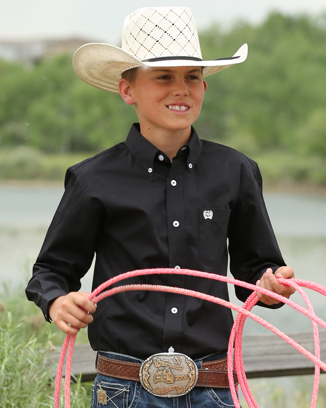 Boy's Solid Button-Down Western Shirt