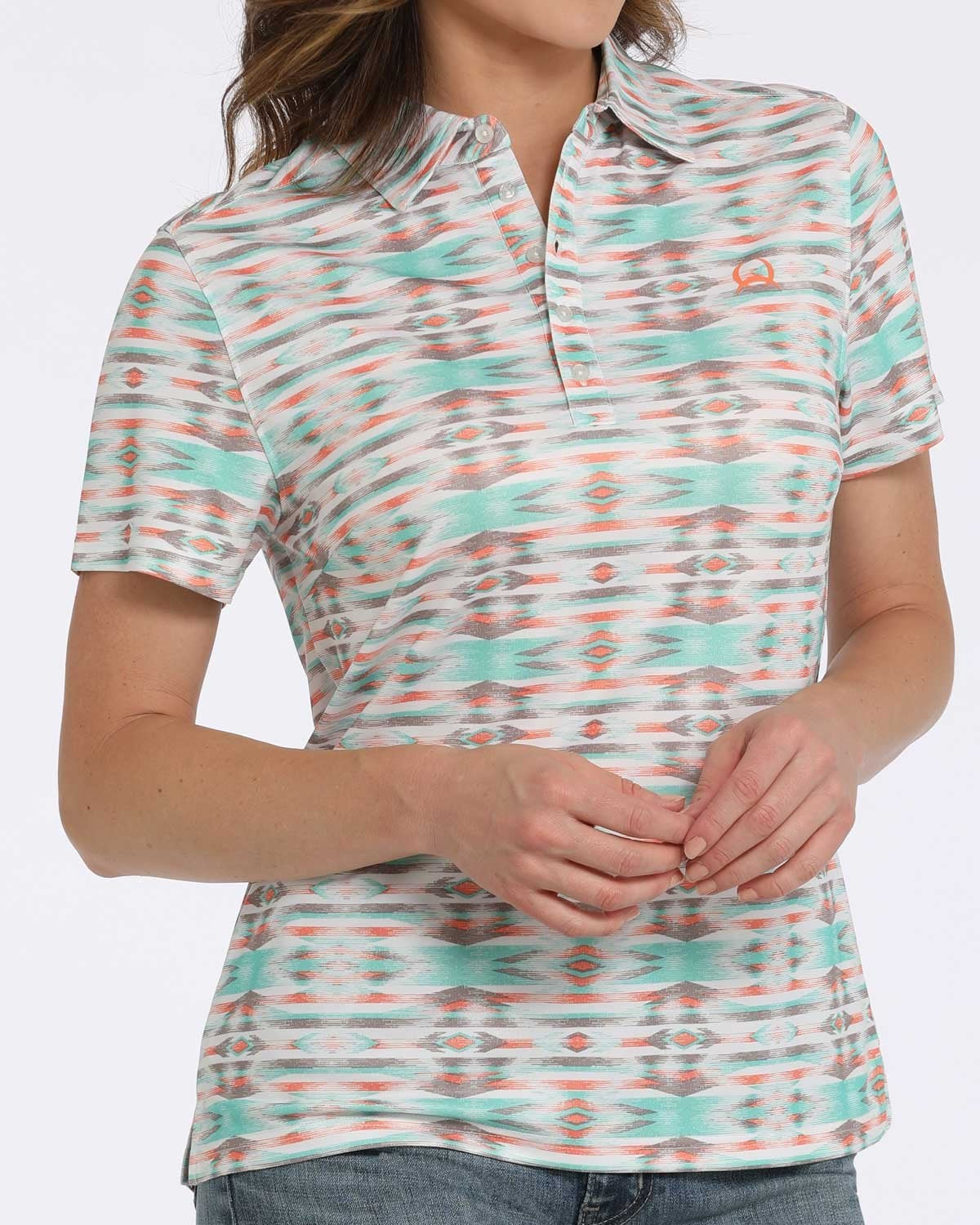 Women's Geometric Print Polo - White