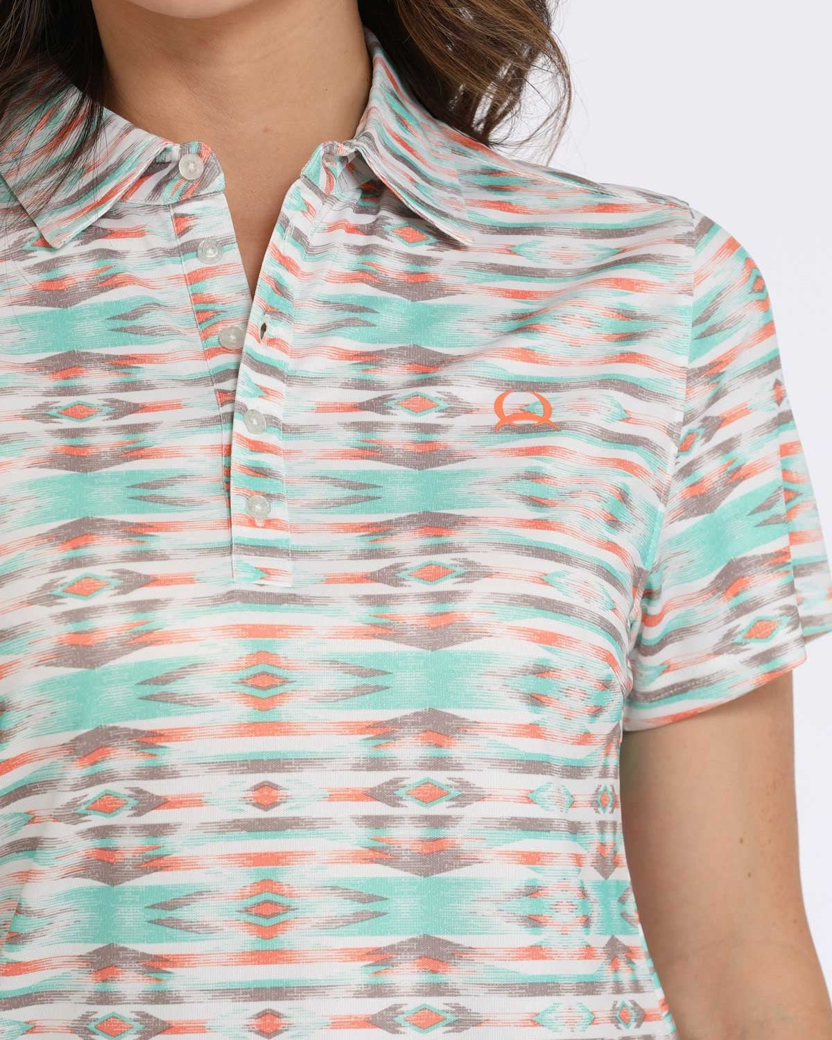 Women's Geometric Print Polo - White