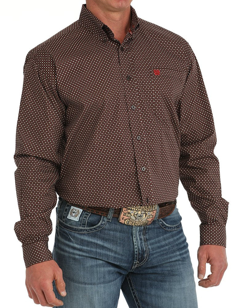 Men's Starburst Print Button-Down Western Shirt - Brown