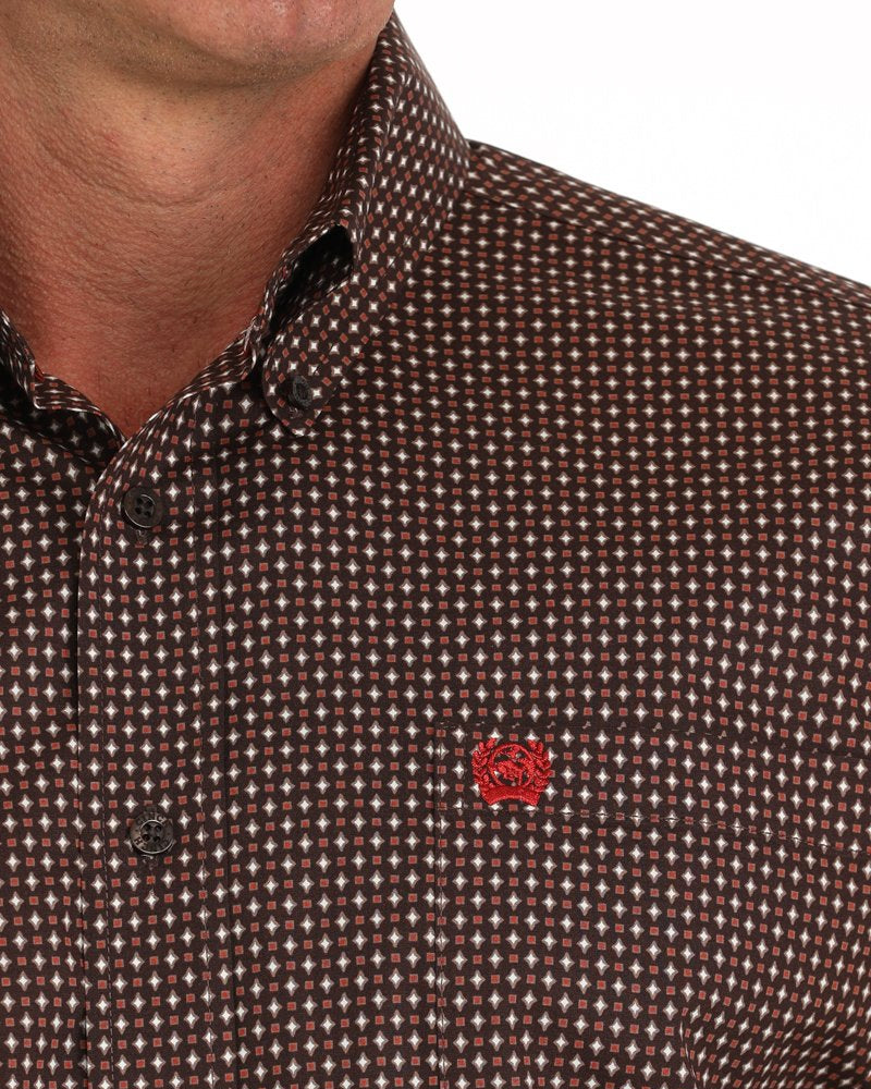 Men's Starburst Print Button-Down Western Shirt - Brown