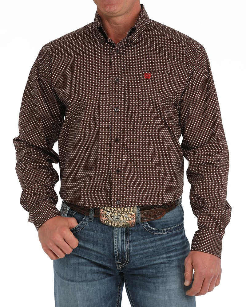 Men's Starburst Print Button-Down Western Shirt - Brown