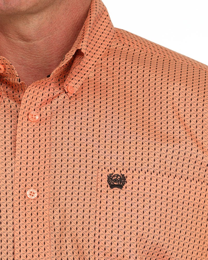Men's Geometric Print Button-Down Western Shirt - Coral