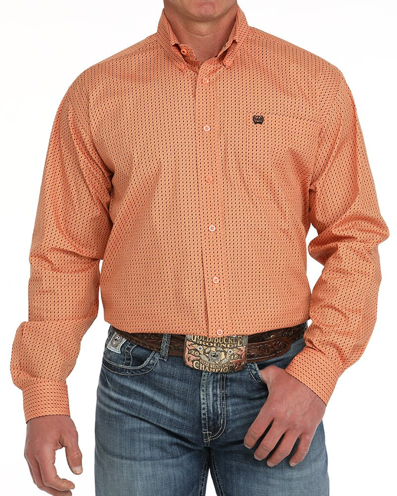 Men's Geometric Print Button-Down Western Shirt - Coral