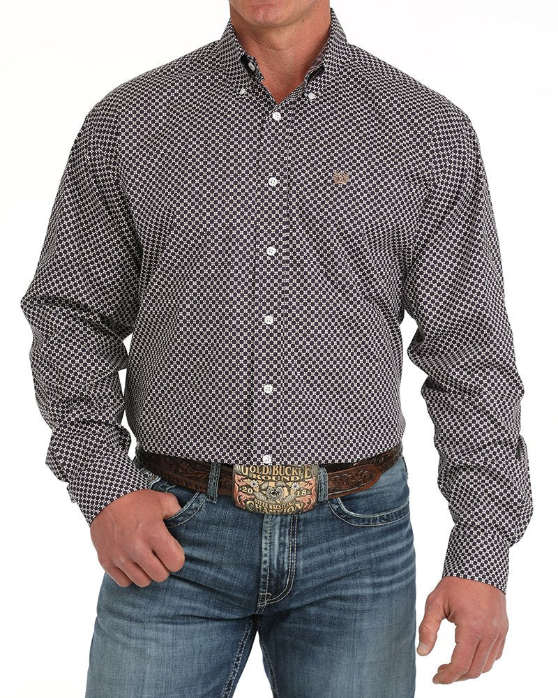 Men's Floral Print Button-Down Shirt - Purple