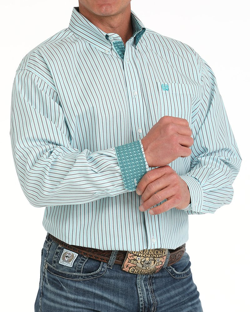 Men's Striped Button-Down Western Shirt - White