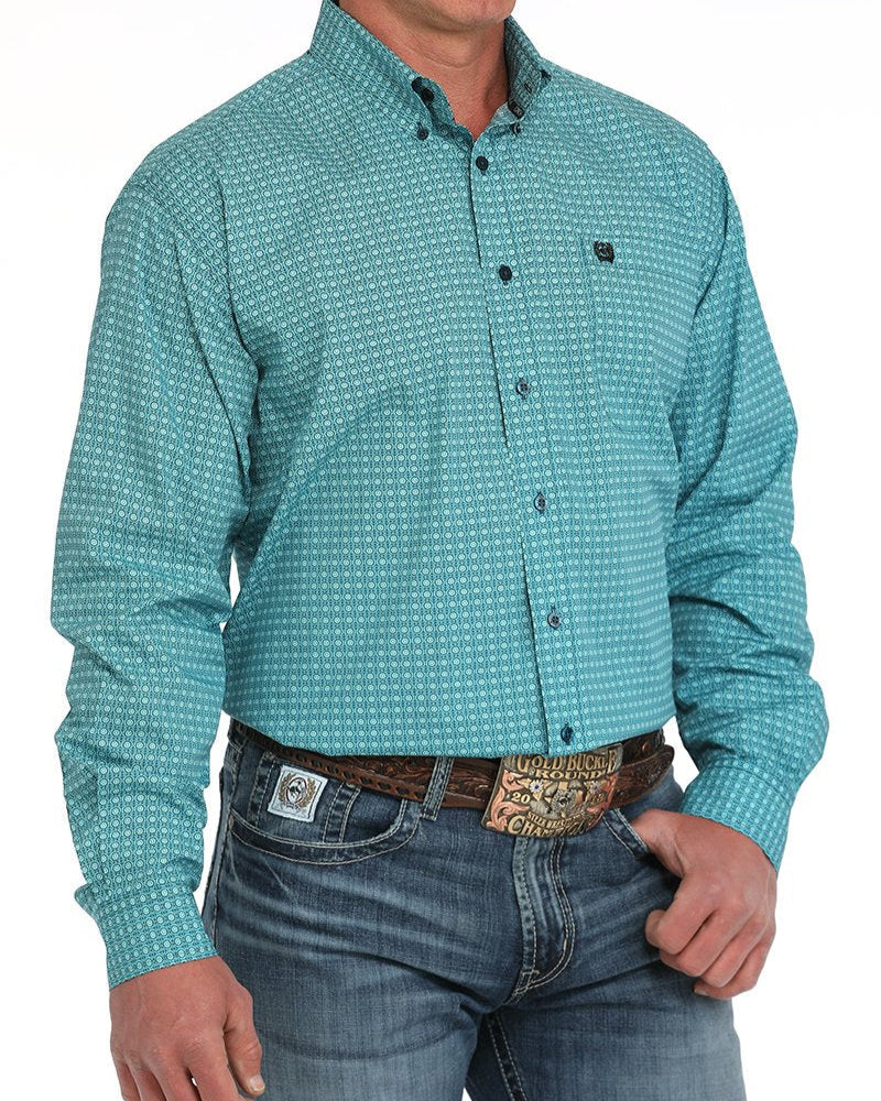 Men's Medallion Print Button-Down Western Shirt - Turquoise