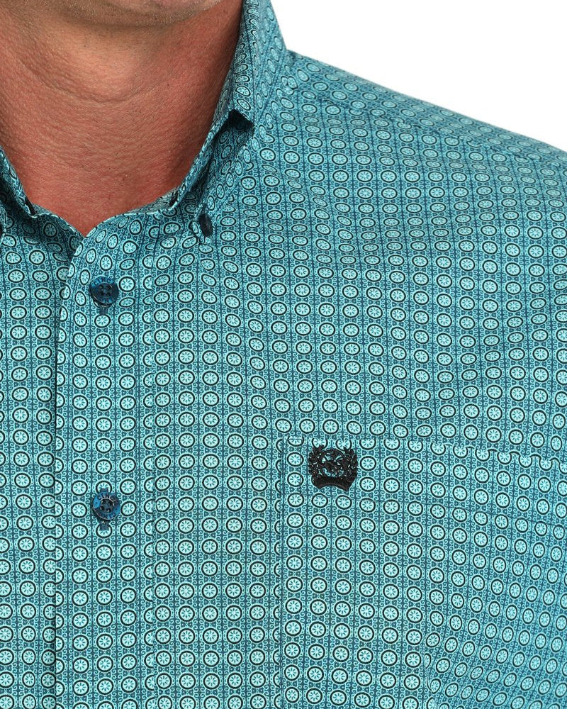 Men's Medallion Print Button-Down Western Shirt - Turquoise