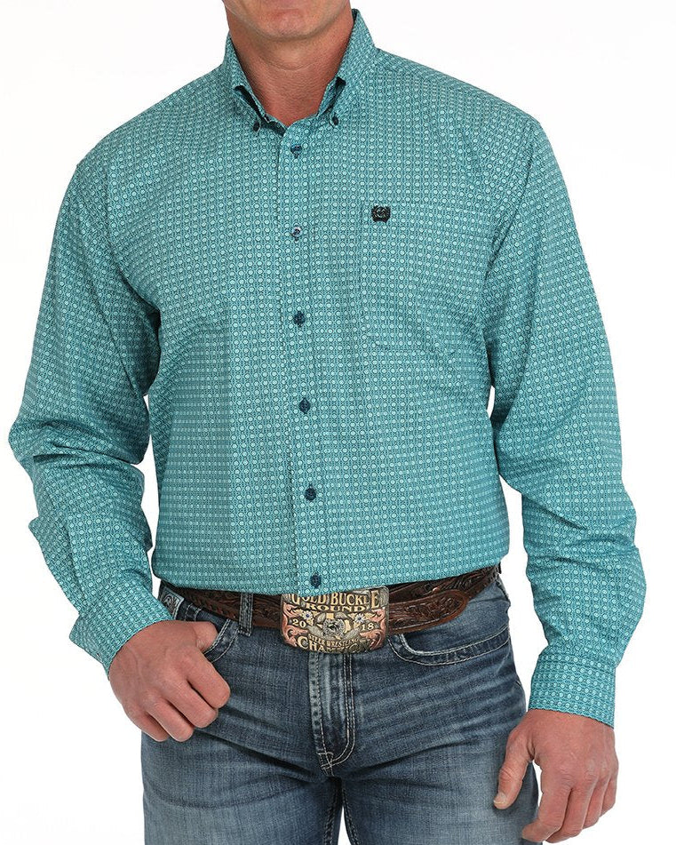 Men's Medallion Print Button-Down Western Shirt - Turquoise