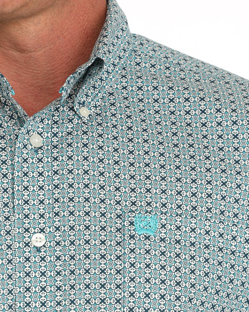 Men's Geometric Print Button-Down Western Shirt - Cream