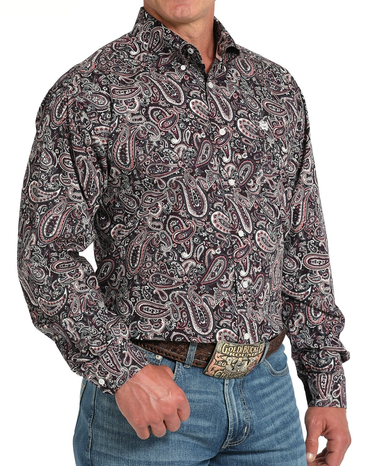 Men's Paisley Print Button-Down Western Shirt - Multi