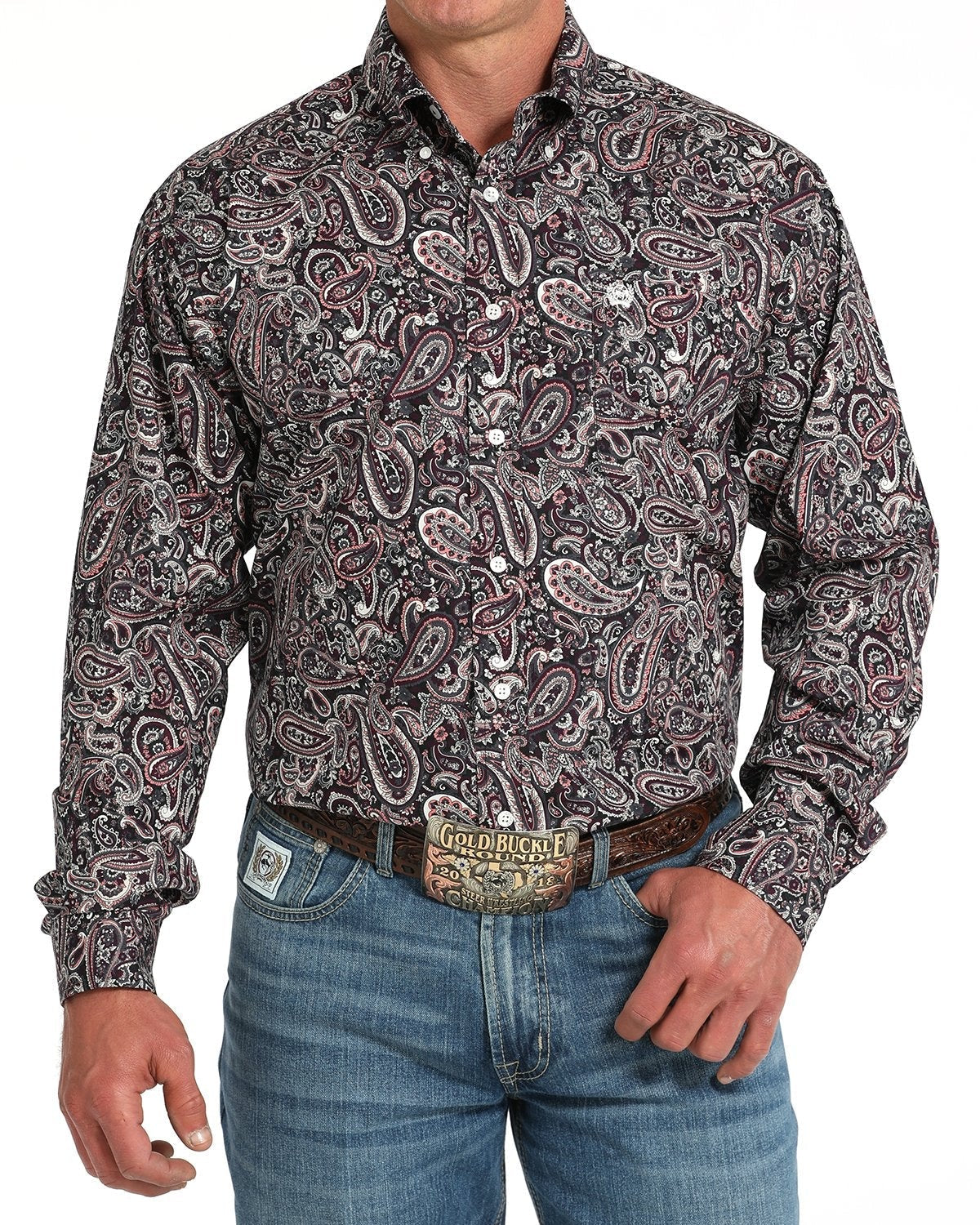 Men's Paisley Print Button-Down Western Shirt - Multi