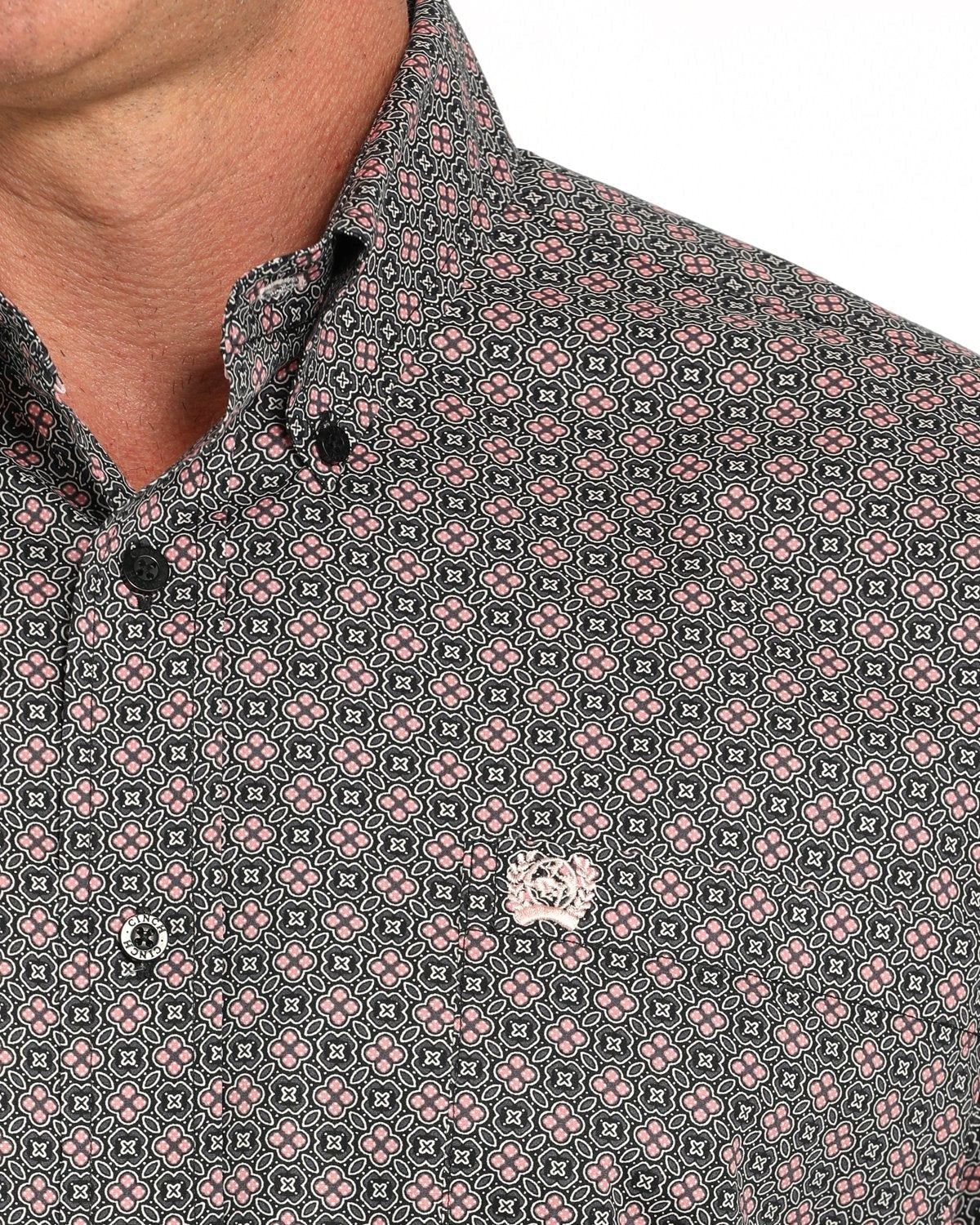 Men's Medallion Print Button-Down Western Shirt - Gray