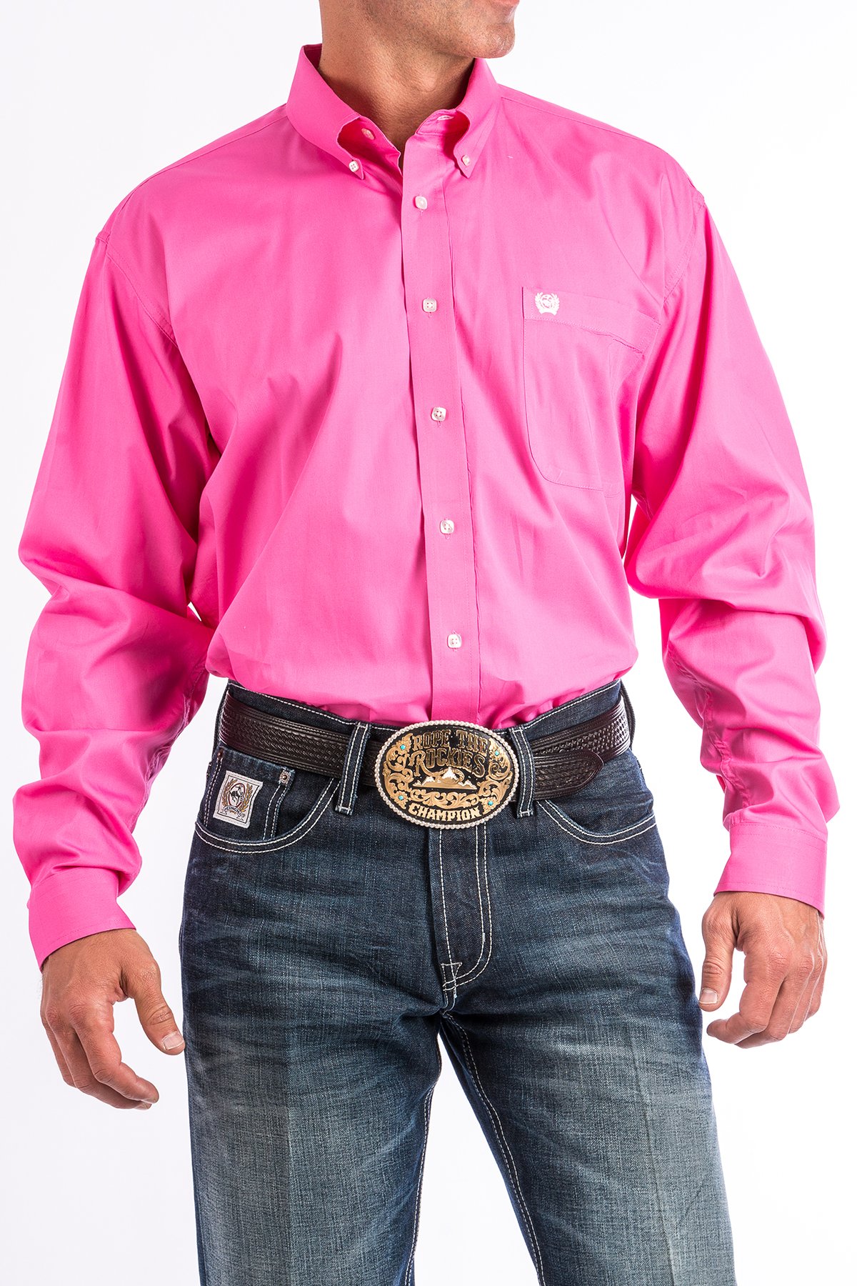 Men's Solid Pink Button-Down Western Shirt