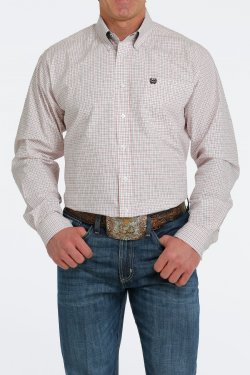 Men's Plaid Button-Down Western Shirt - White / Red